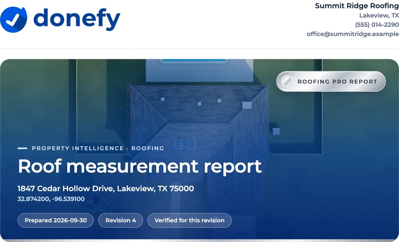 Cover of a sample Roofing Pro Report