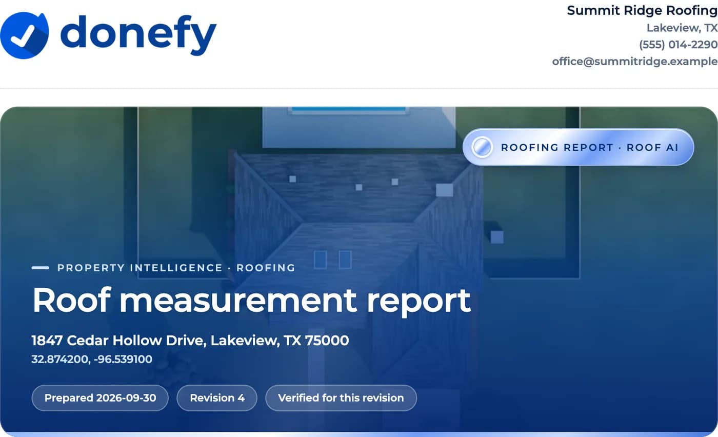 Cover of a sample Roofing Report