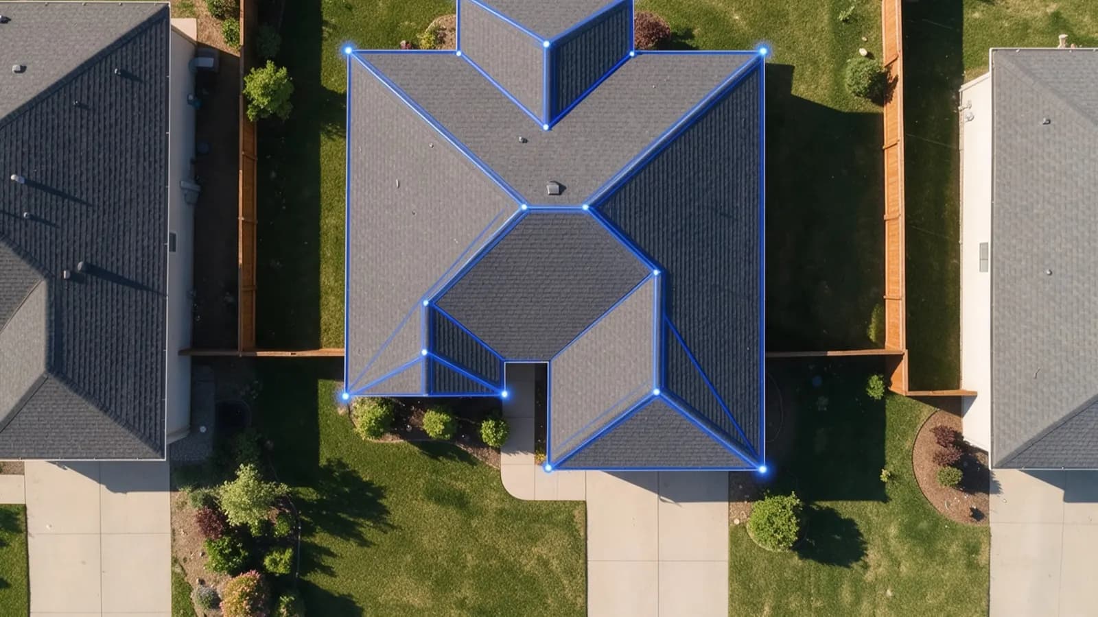 Aerial view of a house with its roof measured