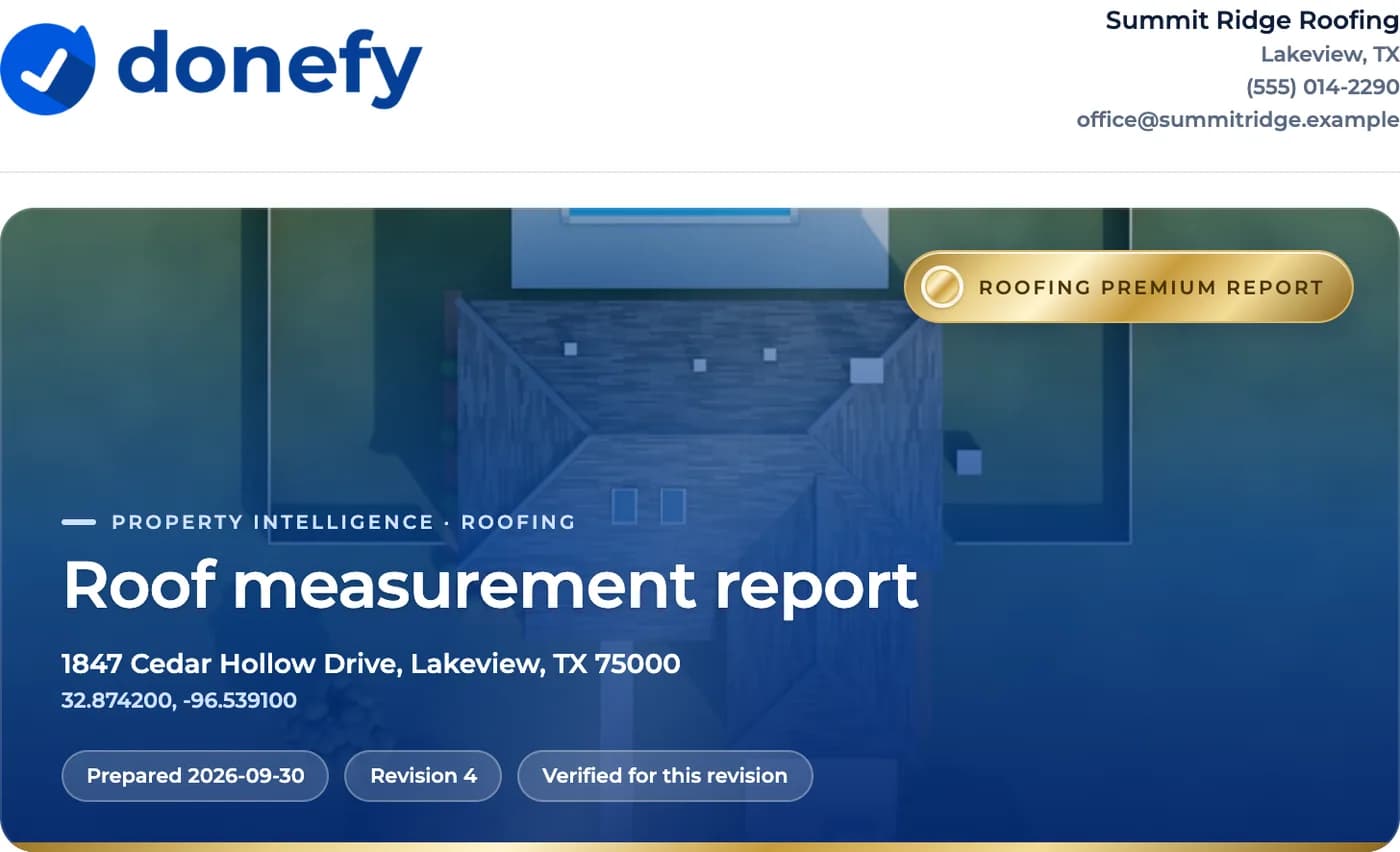 Cover of a sample Roofing Premium Report